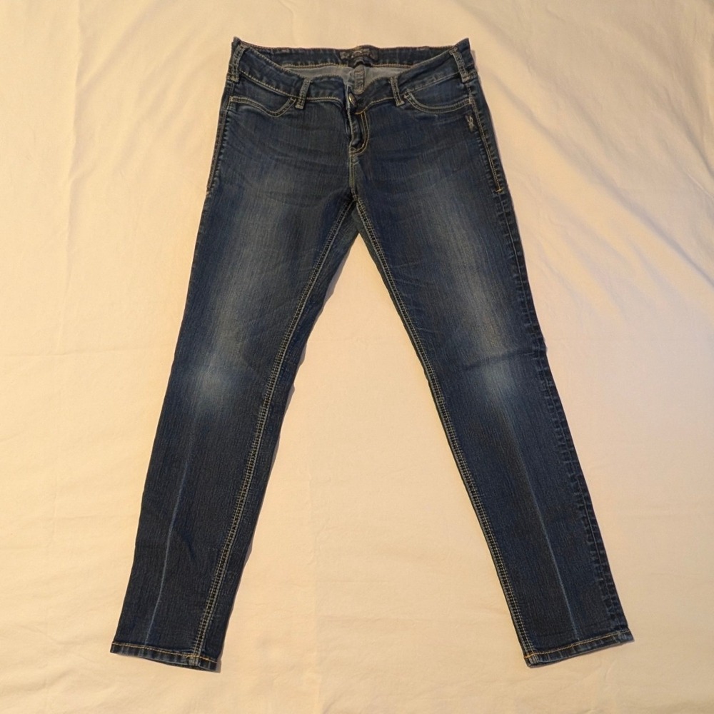 Silver Jeans Co Skinny Jeans Women 31x31 Dark Wash Pleated Crease Mid Rise Denim